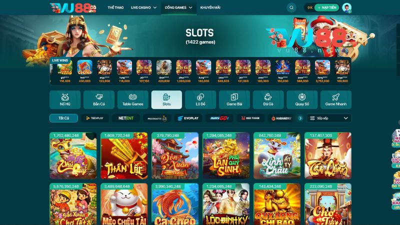 Sảnh chơi Game Slot trên nhà cái VU88