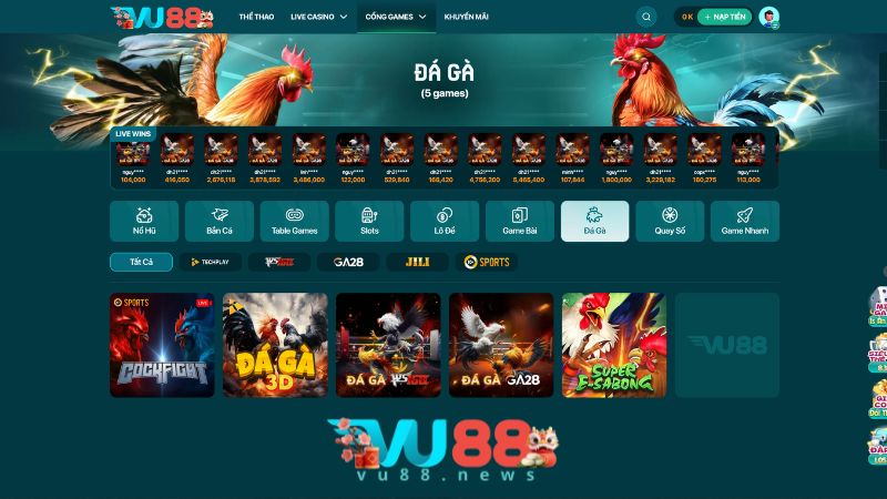 Các sảnh cược đá gà trên trang nhà cái