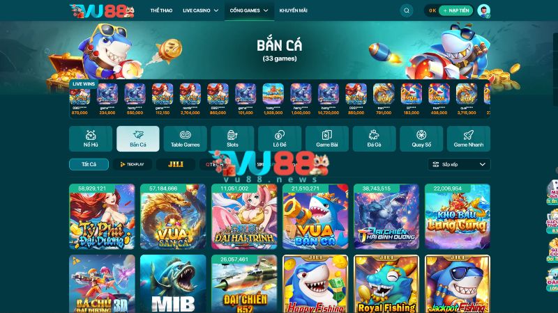 Sức hút của dòng game bắn cá VU88