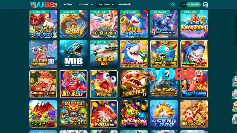 Top những siêu phẩm bắn cá nổ hũ trên nhà cái VU88