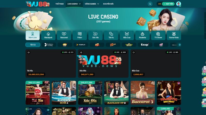 Ưu điểm nổi bật của sảnh chơi Live Casino VU88