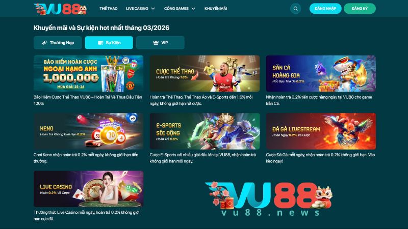 Danh sách các sự kiện hot đang có tại Vu88