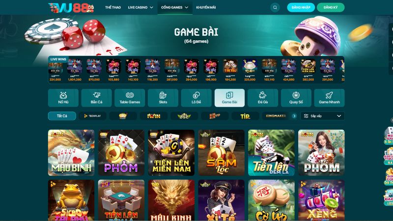 Sảnh game bài đổi thưởng VU 88 hấp dẫn