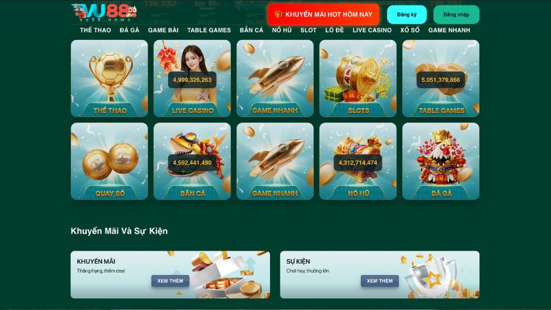 Các sảnh cược hấp dẫn tại VU88