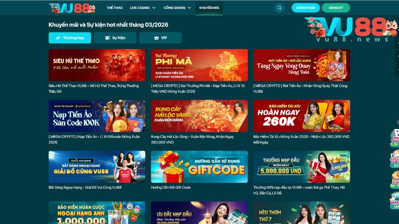 Danh sách các khuyến mãi hot nhất tại VU88