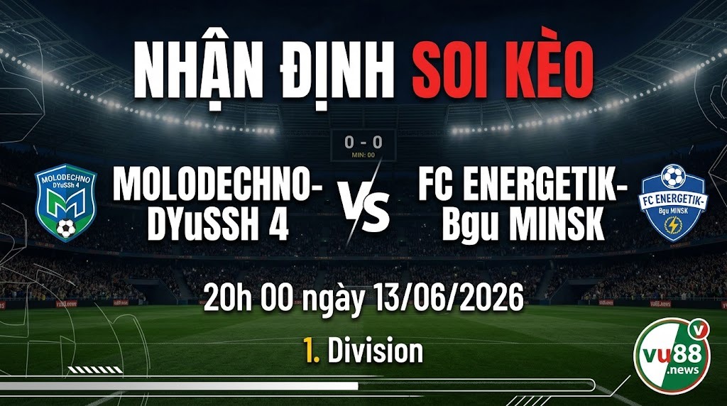 Nhận định soi kèo Molodechno-DYuSSh 4 vs FC Energetik-Bgu Minsk 20h 00 ngày 13/06/2026 – 1. Division