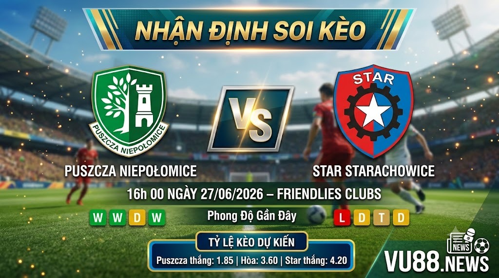Nhận định soi kèo Puszcza Niepołomice vs Star Starachowice 16h 00 ngày 27/06/2026 – Friendlies Clubs